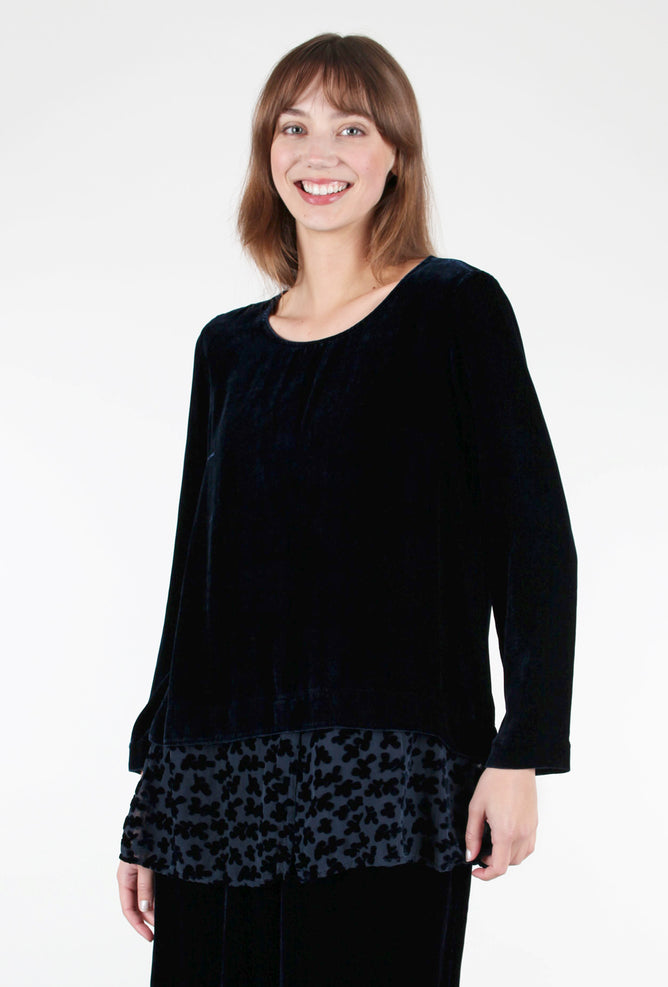 Grizas Chiffon Trim Velvet Top, Sapphire 