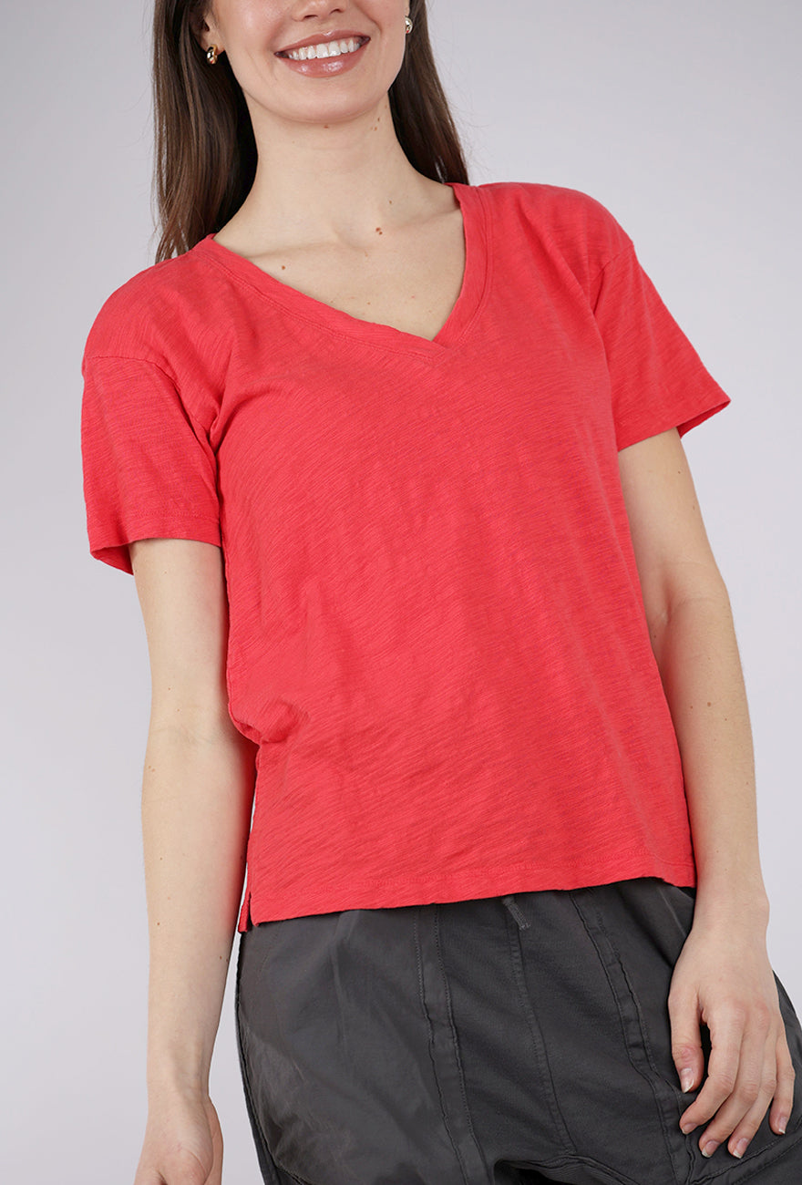 Mododoc S/S V-Neck Boxy Tee, Glazed Cherry 