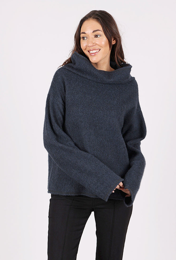Brushed Wool Funnel Neck, Midnight Melange