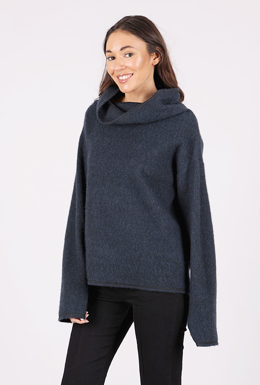 Brushed Wool Funnel Neck, Midnight Melange