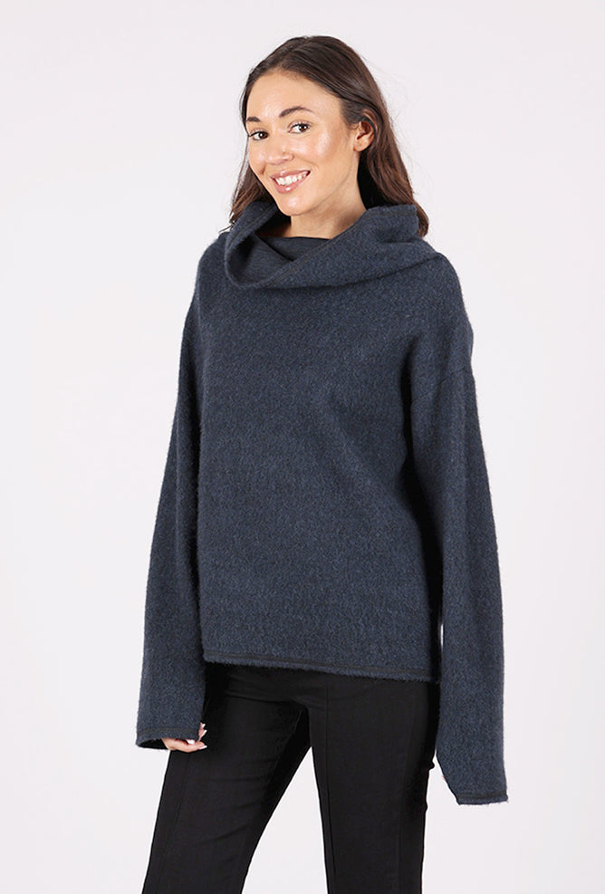 Brushed Wool Funnel Neck, Midnight Melange