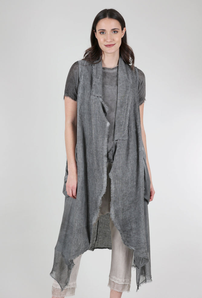 Sanctamuerte Silk-Linen Gilet, Gray Storm 