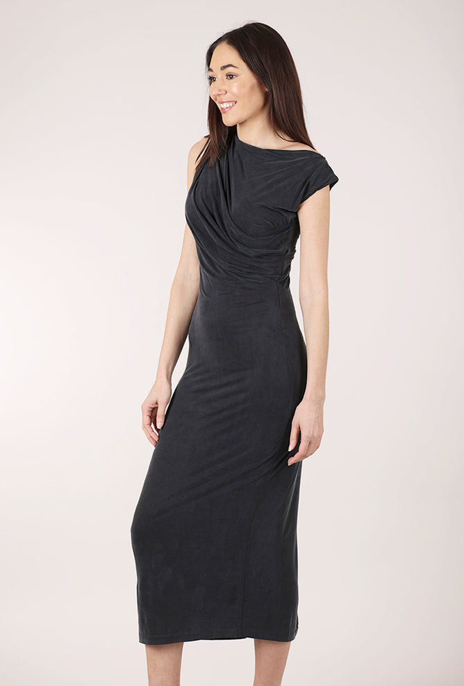 Cossac Drape Midi Dress, Black 