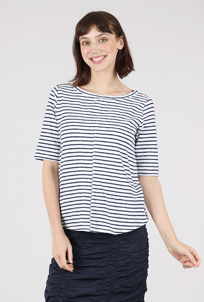 Cut Loose Navy Stripe Elbow Tee, Laundered 