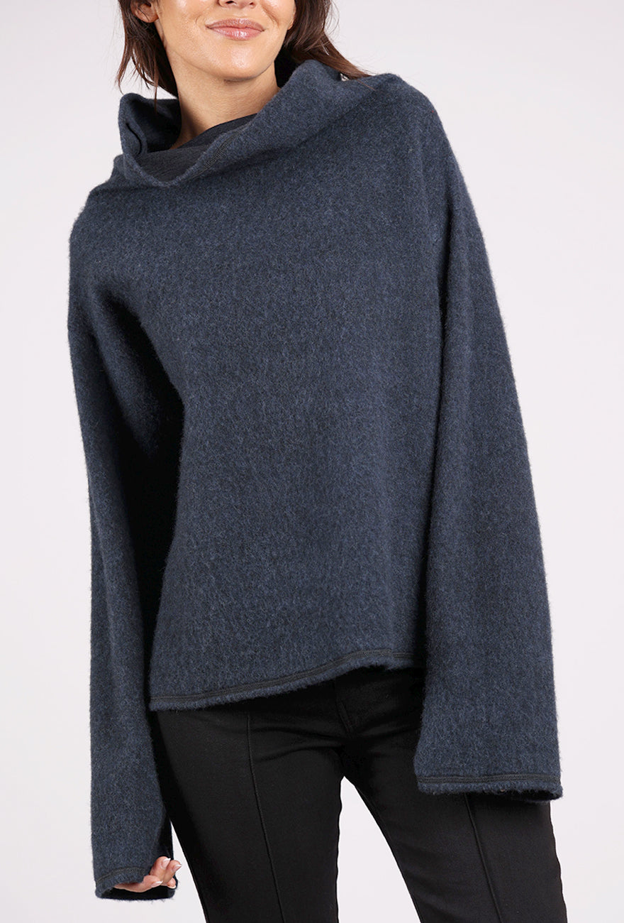 Brushed Wool Funnel Neck, Midnight Melange