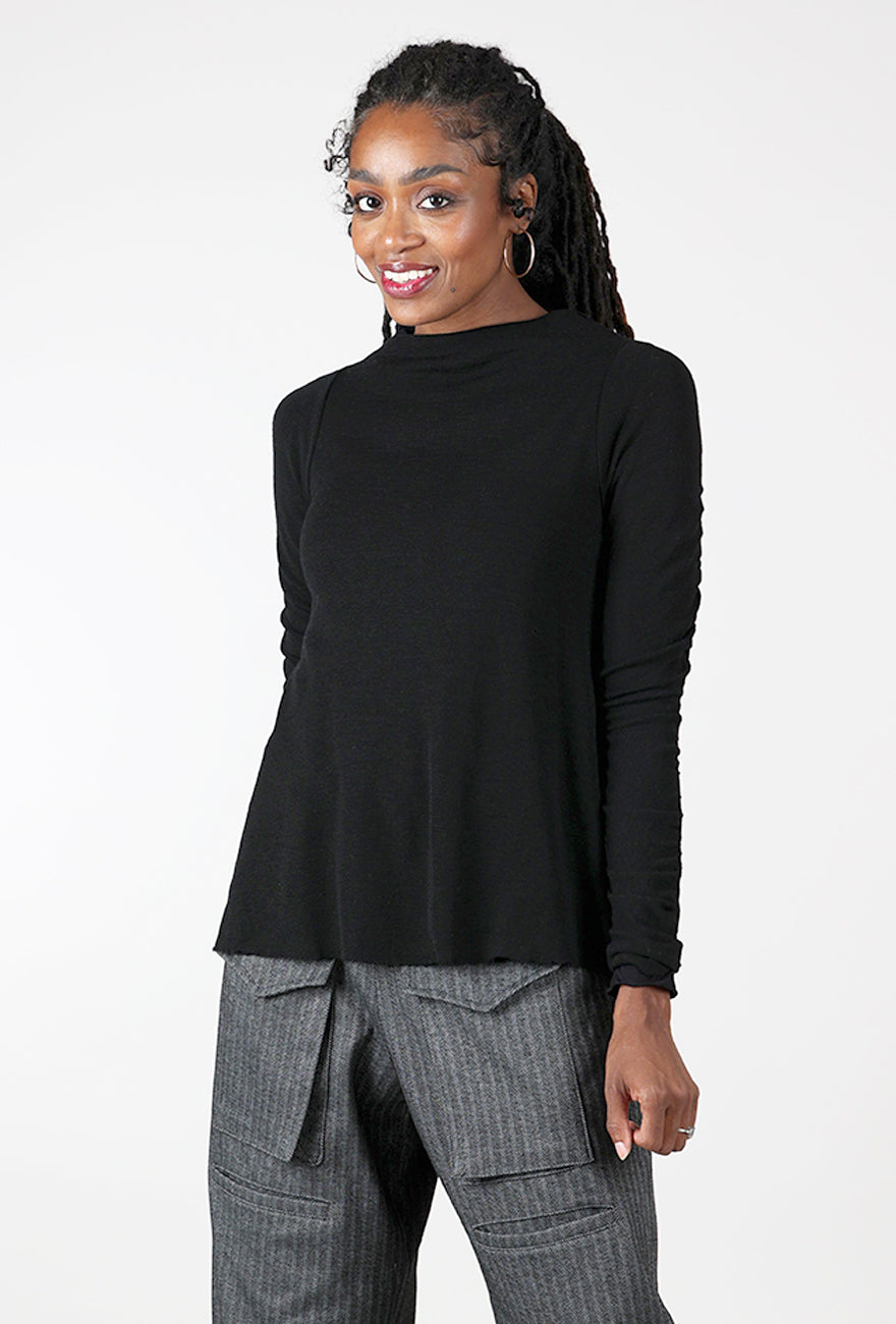Gather Sleeve Wool Top, Black