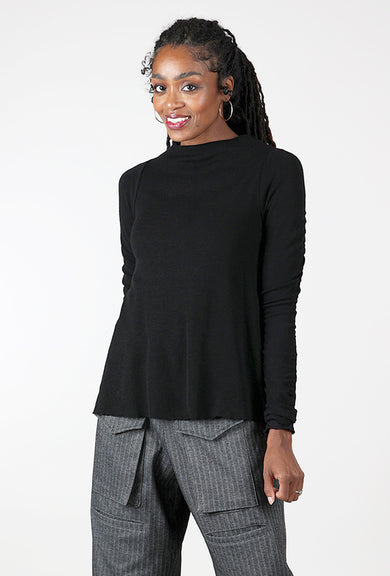 By Basics Gather Sleeve Wool Top, Black 