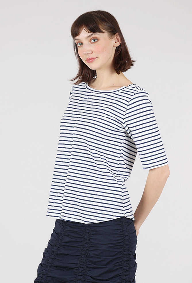 Cut Loose Navy Stripe Elbow Tee, Laundered 