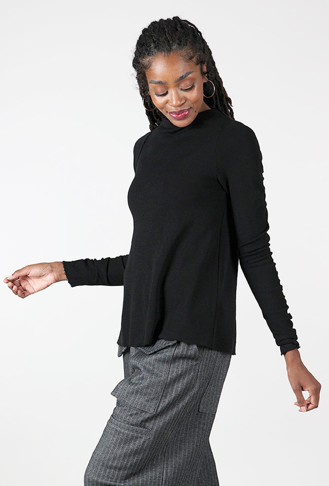 By Basics Gather Sleeve Wool Top, Black 