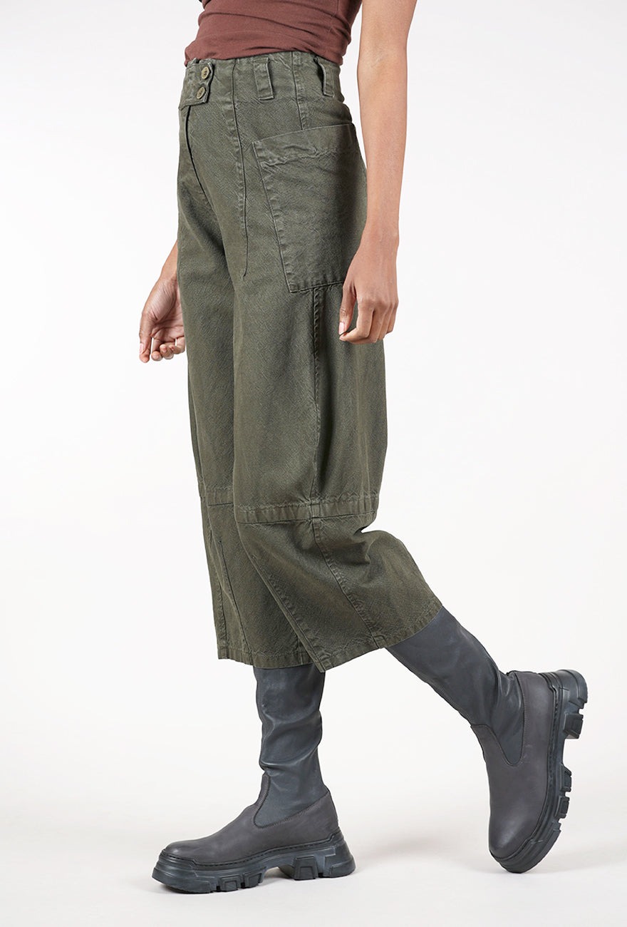 Lurdes Bergada Tab Over Crop Trouser, Khaki 