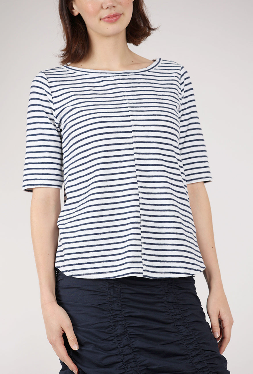 Cut Loose Navy Stripe Elbow Tee, Laundered 