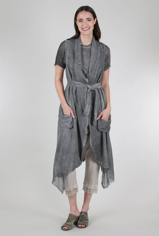 Sanctamuerte Silk-Linen Gilet, Gray Storm 