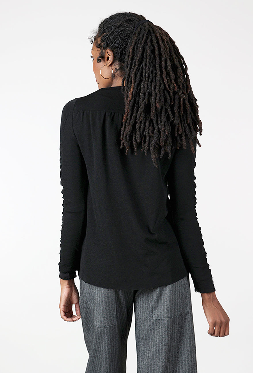 Gather Sleeve Wool Top, Black
