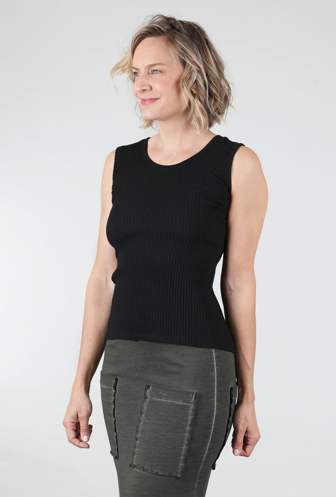 Prairie Cotton Fitted Ribbed Tank, Black 