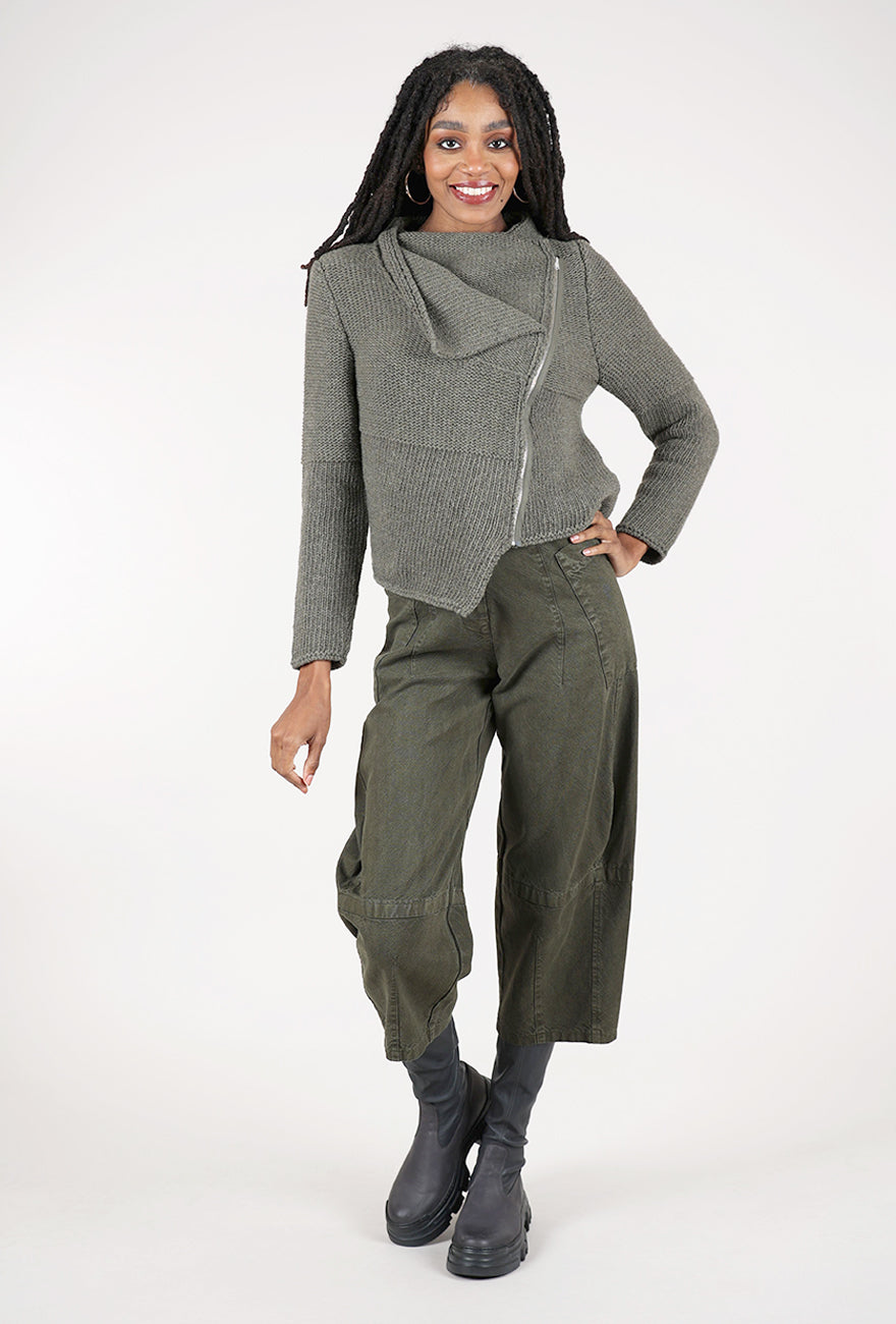 Lurdes Bergada Drape-Neck Chunky Zip Sweater, Khaki 