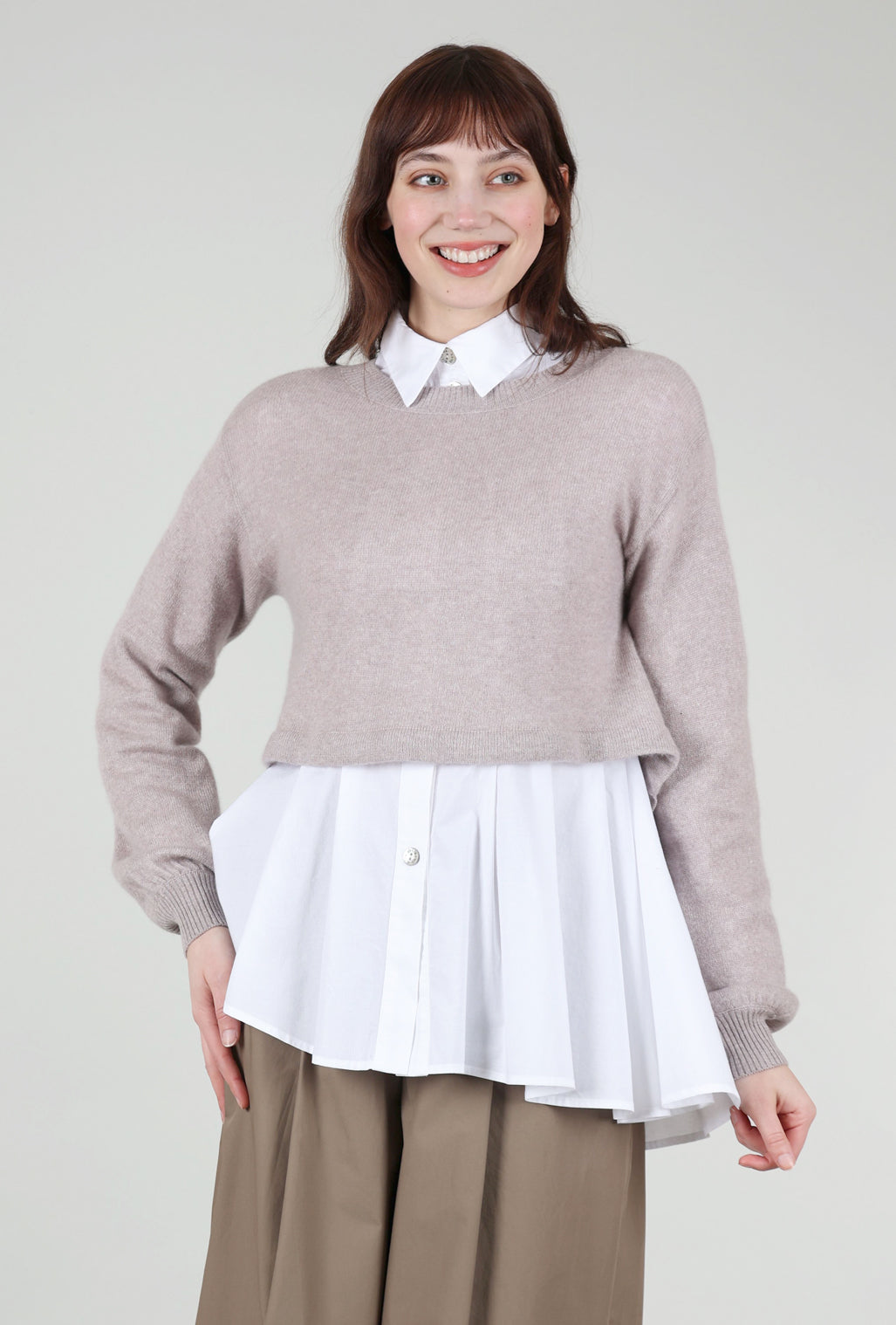 Bitte Kai Rand Heathered Moors Crop Sweater, Soft Brown Mauve 