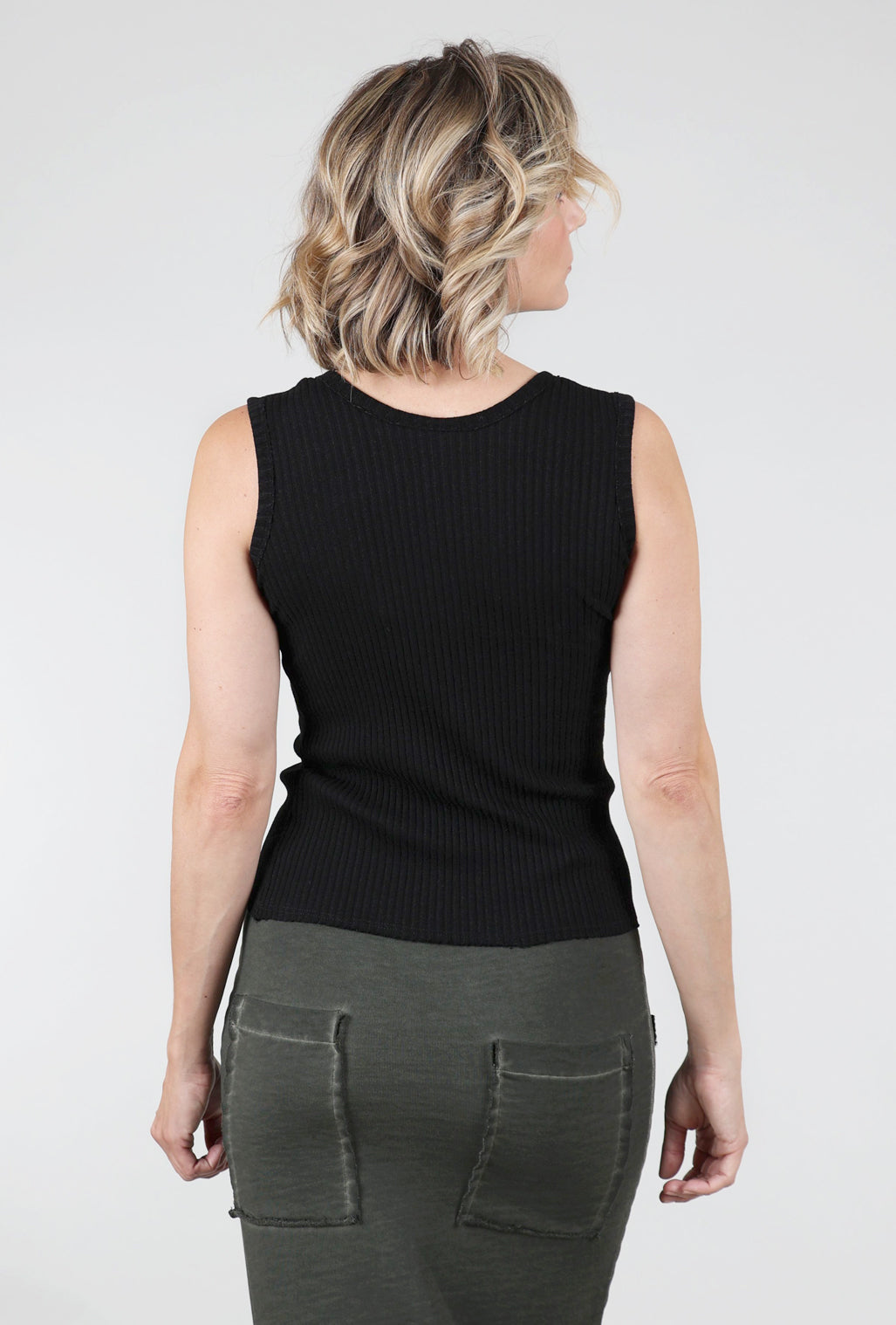 Prairie Cotton Fitted Ribbed Tank, Black 