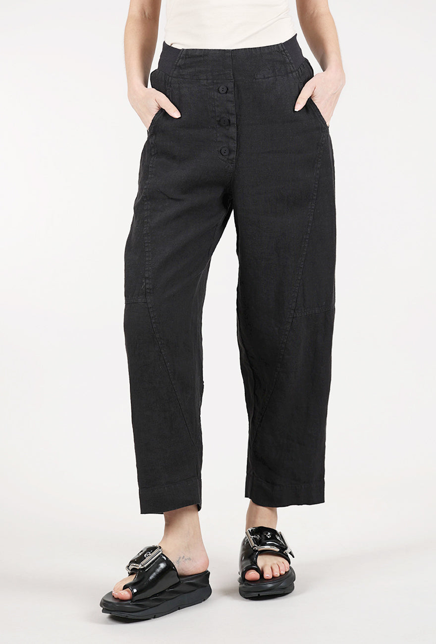 Grizas Linen Barrel Trouser, Black 