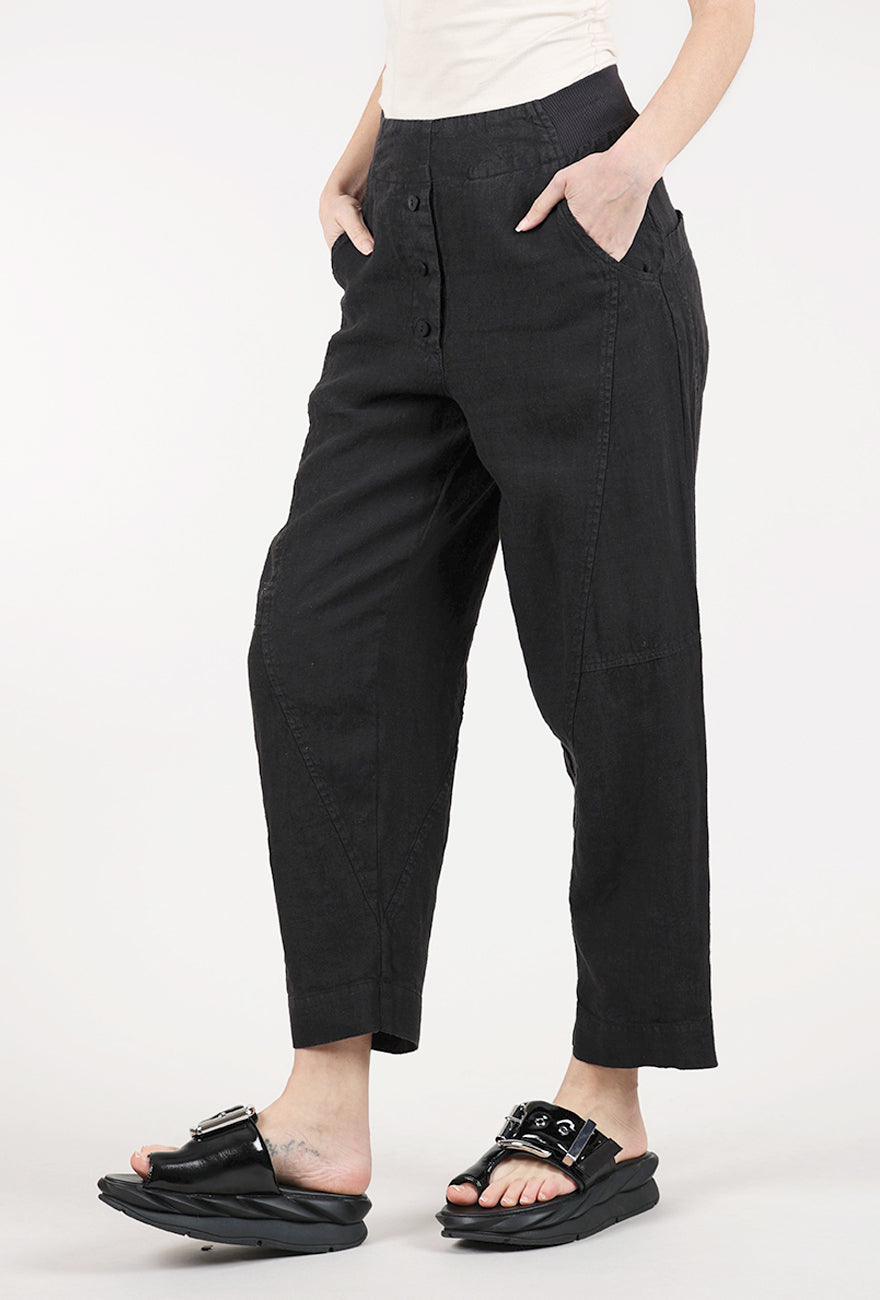 Grizas Linen Barrel Trouser, Black 