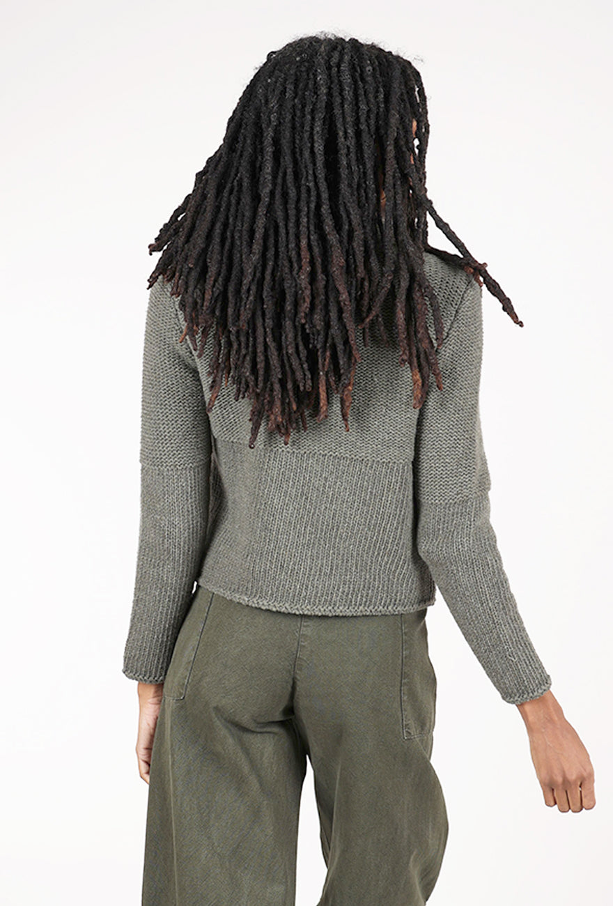 Lurdes Bergada Drape-Neck Chunky Zip Sweater, Khaki 