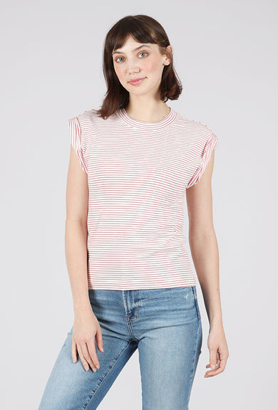 Pistola Olivia Rolled Sleeve Tee, White/Ruby Stripe 