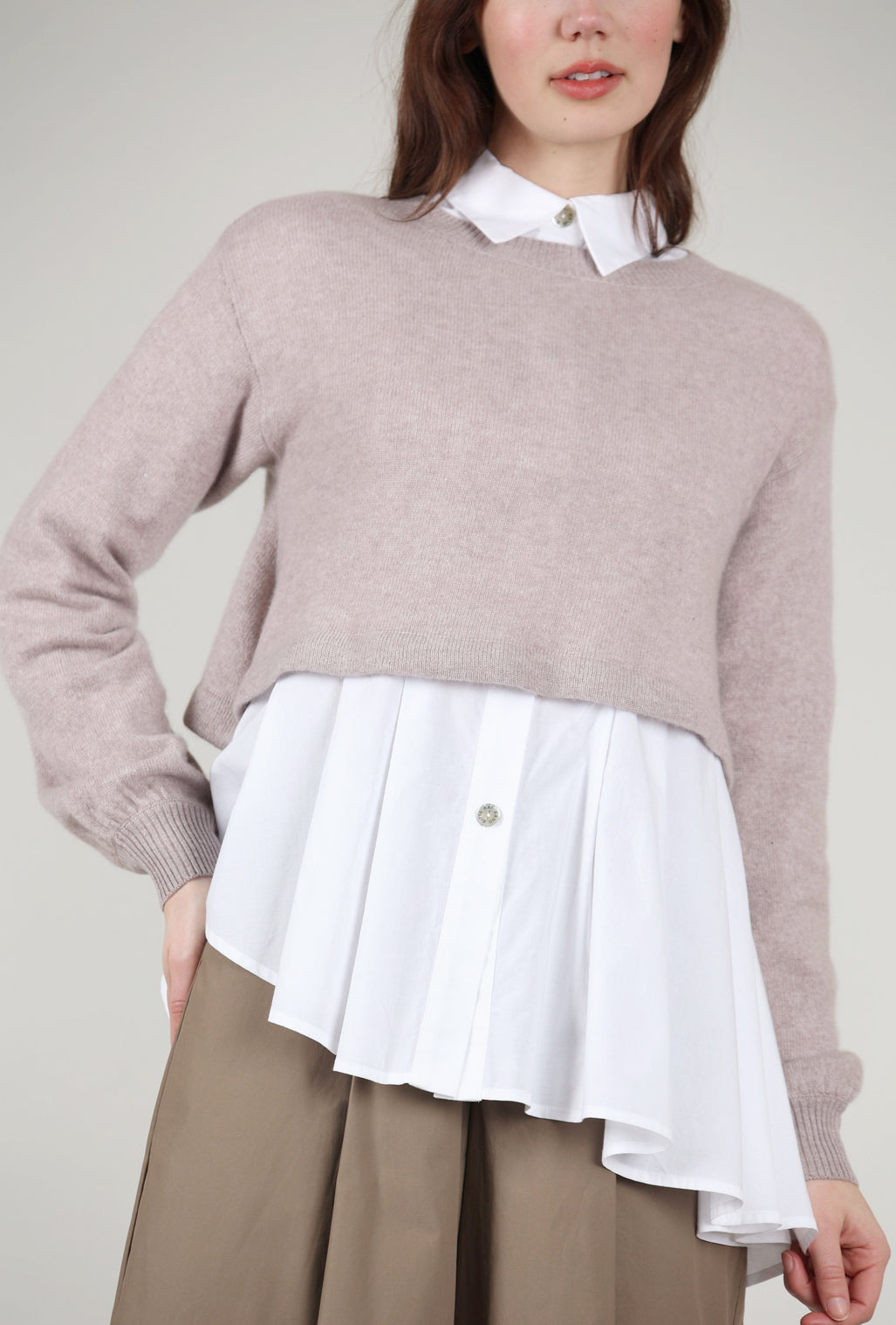 Bitte Kai Rand Heathered Moors Crop Sweater, Soft Brown Mauve 