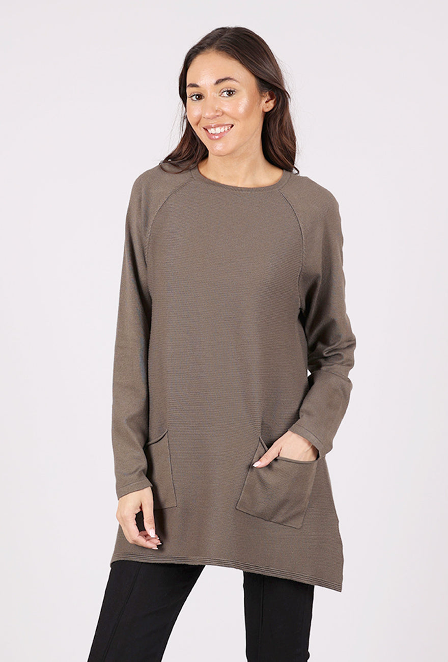 Sunday Ribbed Knit Pocket Tunic, Taupe 