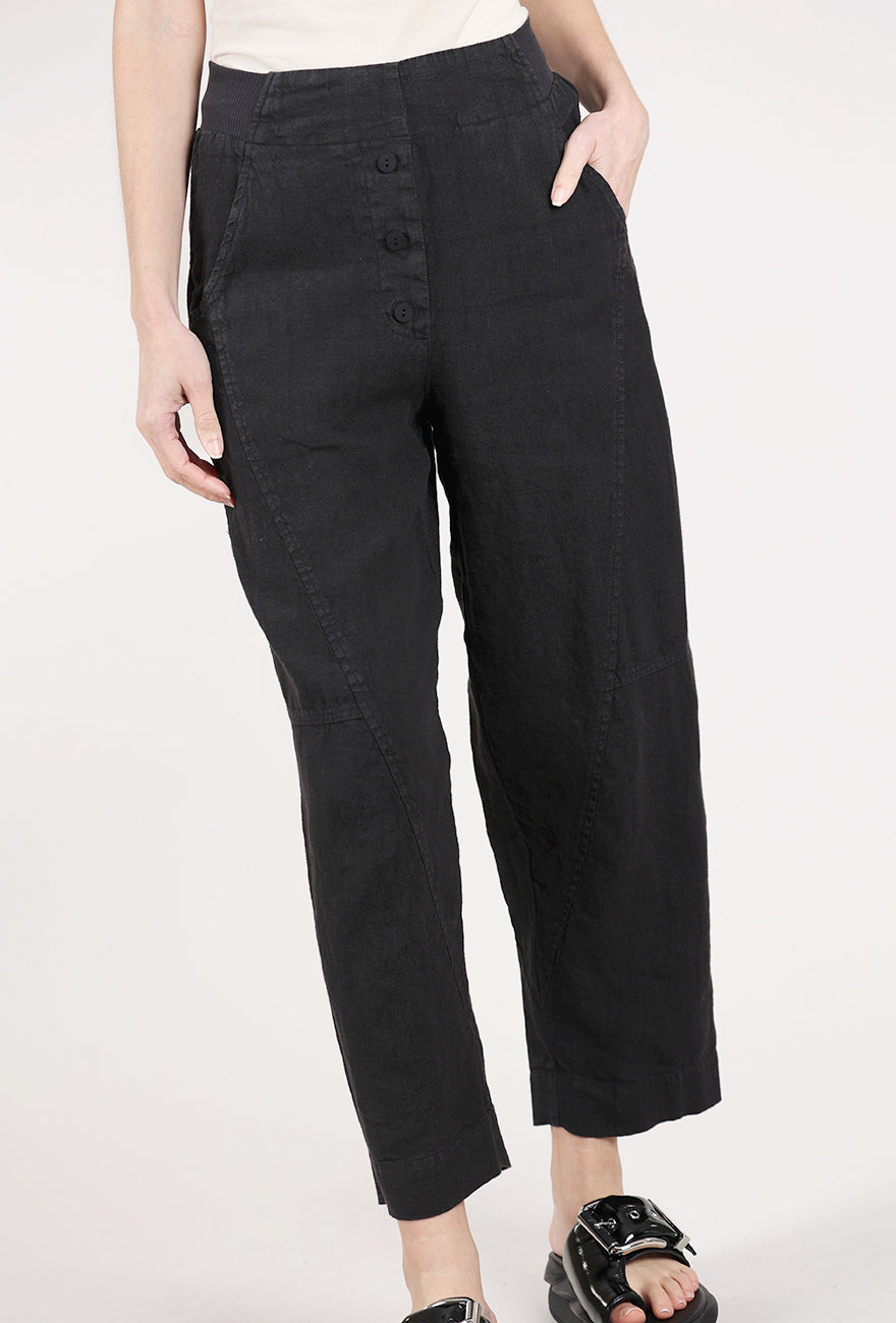 Grizas Linen Barrel Trouser, Black 