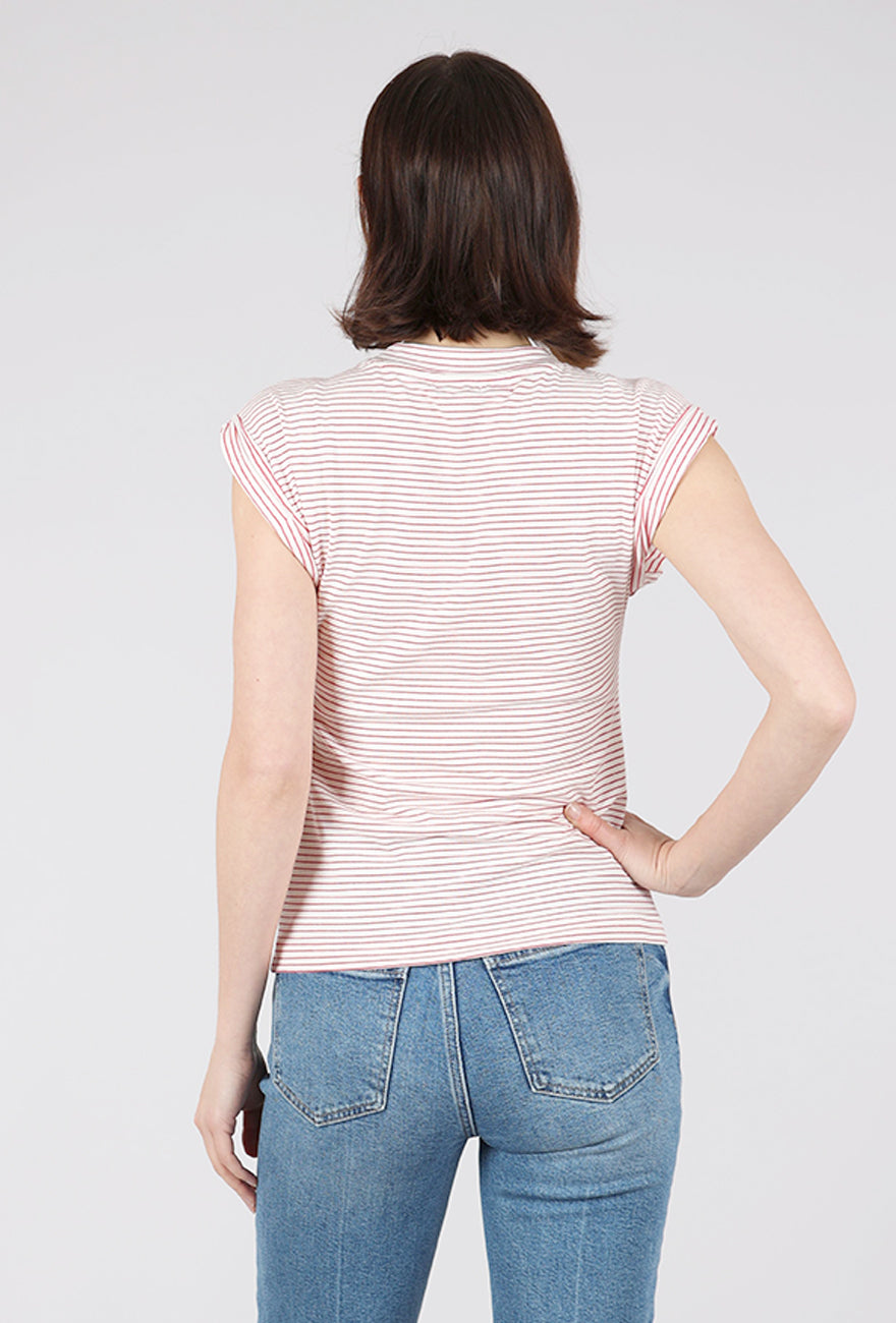 Pistola Olivia Rolled Sleeve Tee, White/Ruby Stripe 