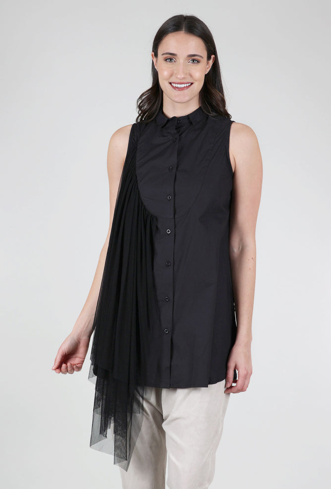 Snapdragon & Twig Peyton Mesh-Trim Shirt, Black 