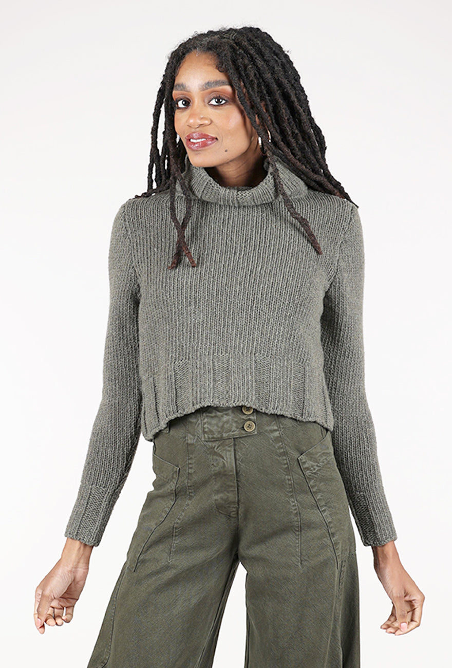 Lurdes Bergada Chunky Crop Funnel Sweater, Khaki 