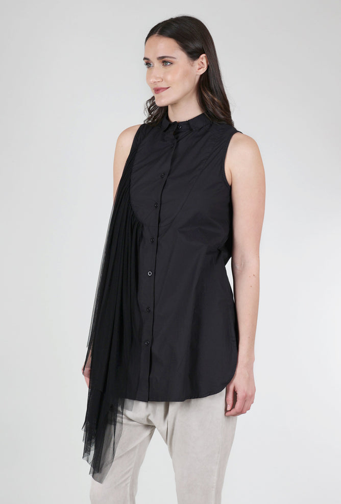 Snapdragon & Twig Peyton Mesh-Trim Shirt, Black 