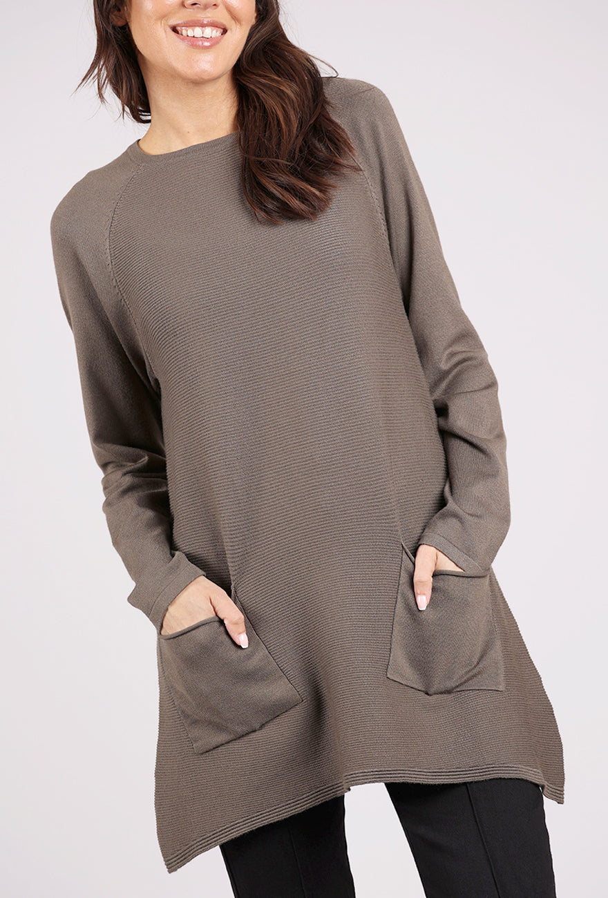 Sunday Ribbed Knit Pocket Tunic, Taupe 