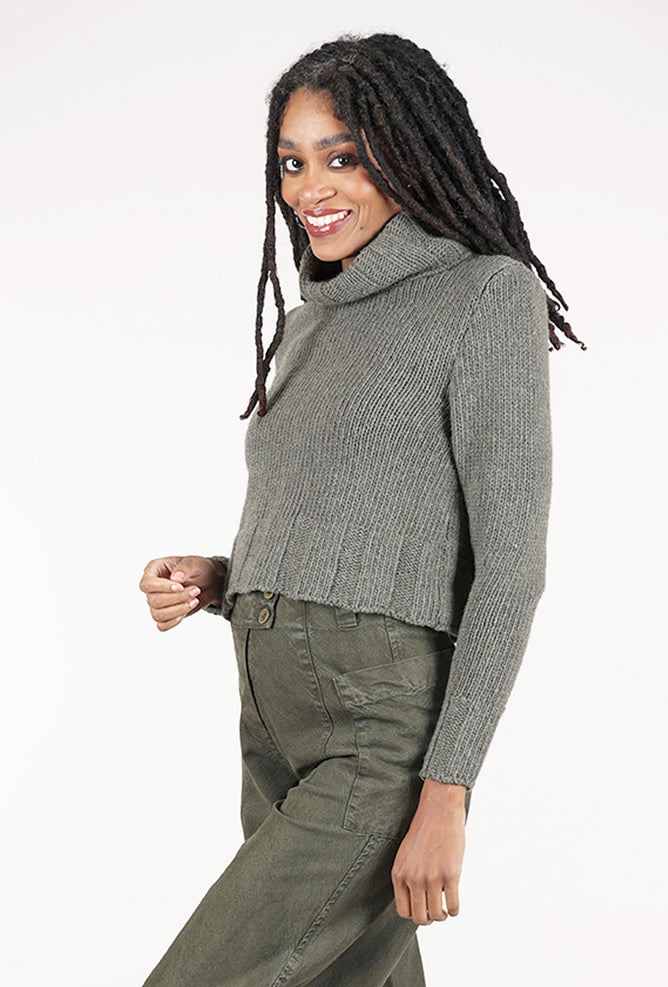 Lurdes Bergada Chunky Crop Funnel Sweater, Khaki 