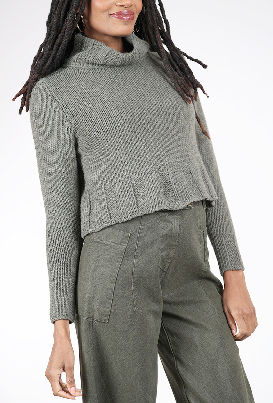 Lurdes Bergada Chunky Crop Funnel Sweater, Khaki 
