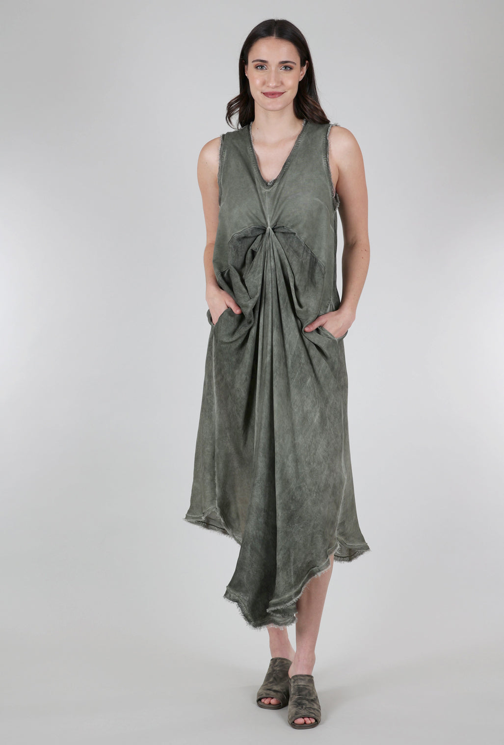 Sanctamuerte Empire Drape Dress, Olive 