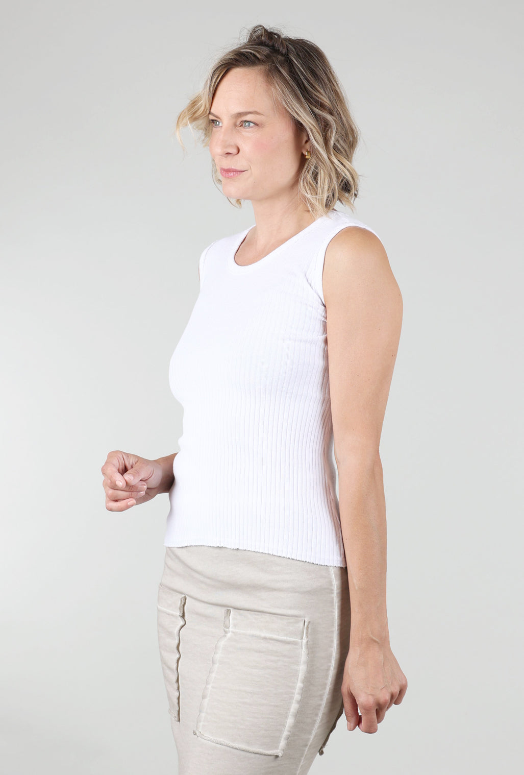 Prairie Cotton Fitted Ribbed Tank, White 