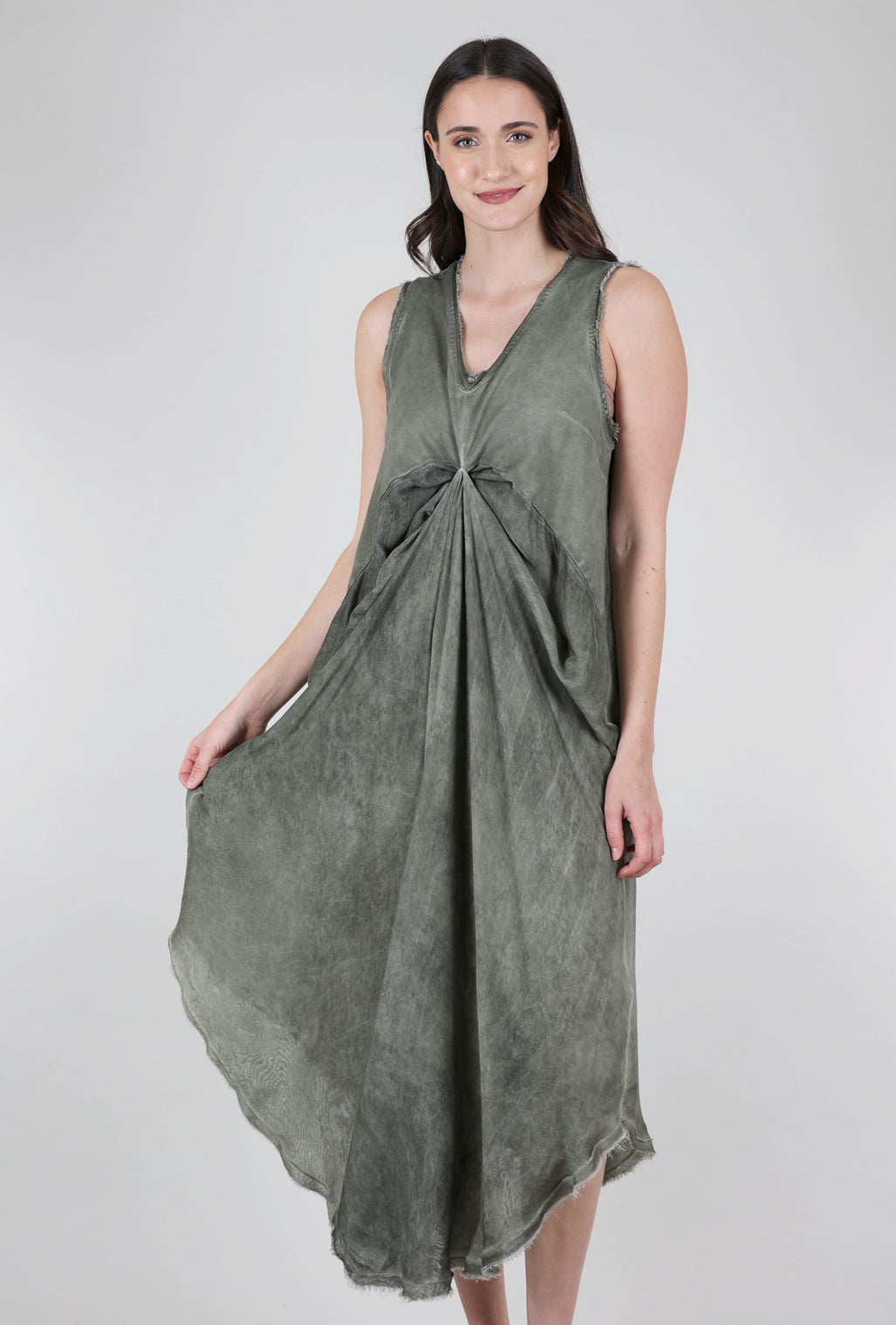 Sanctamuerte Empire Drape Dress, Olive 