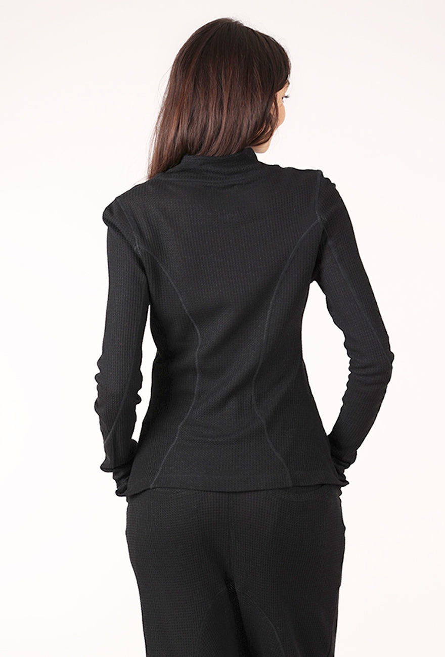 Sort Aarhus Waffle Knit Slim Jacket, Black 