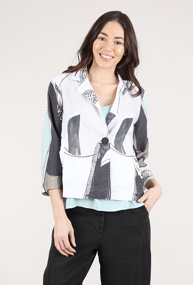 Grizas Linen Print Blazer, Mint Multi 
