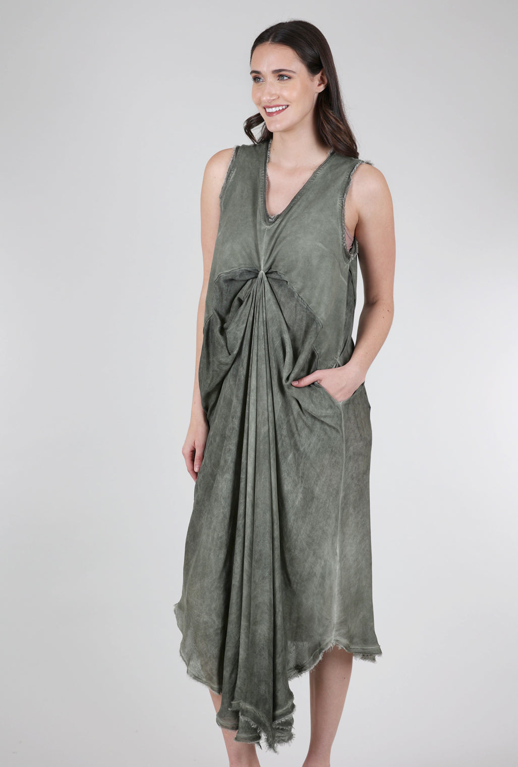 Sanctamuerte Empire Drape Dress, Olive 