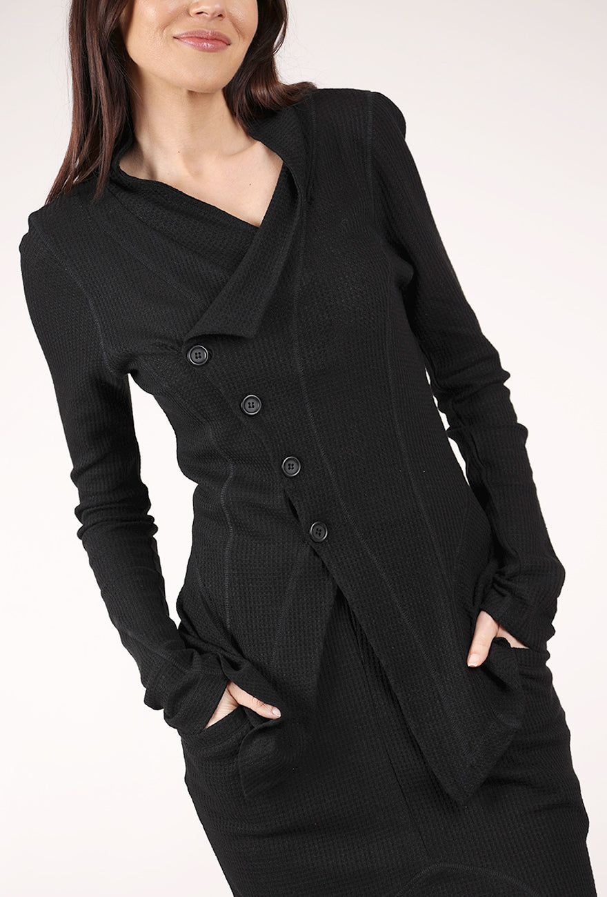 Sort Aarhus Waffle Knit Slim Jacket, Black 