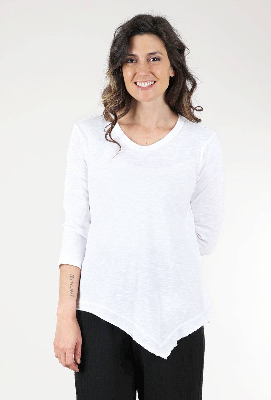 Wilt Slant Hem 3/4-Sleeve Tunic, White 