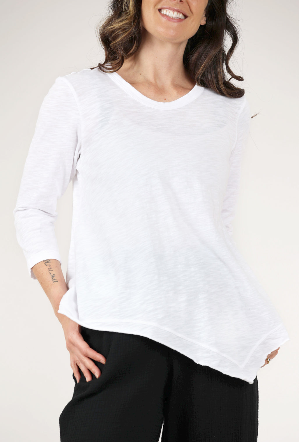 Wilt Slant Hem 3/4-Sleeve Tunic, White 