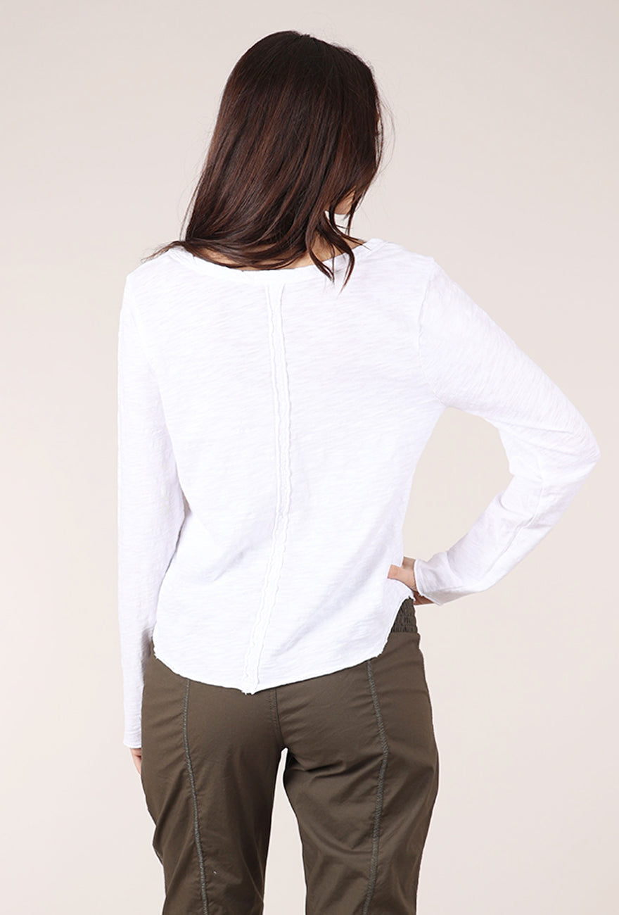Mododoc L/S Vee Flowy Tee, White 