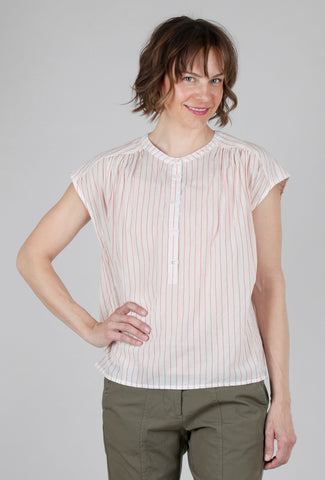Lilla P Cap-Sleeve Stripe Shirred Top, White/Tangerine 