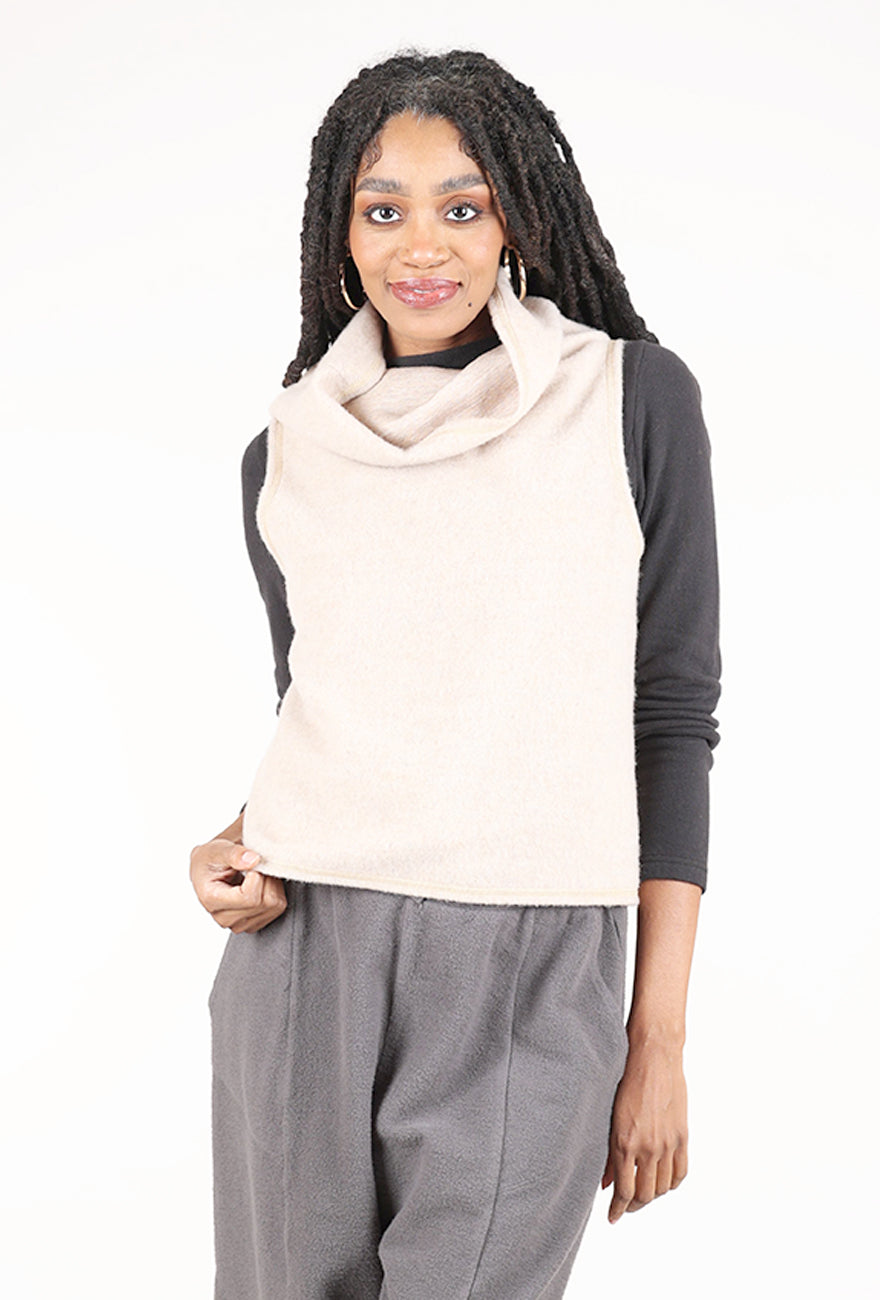 By Basics Brushed Wool Funnel Vest, Sand Melange 