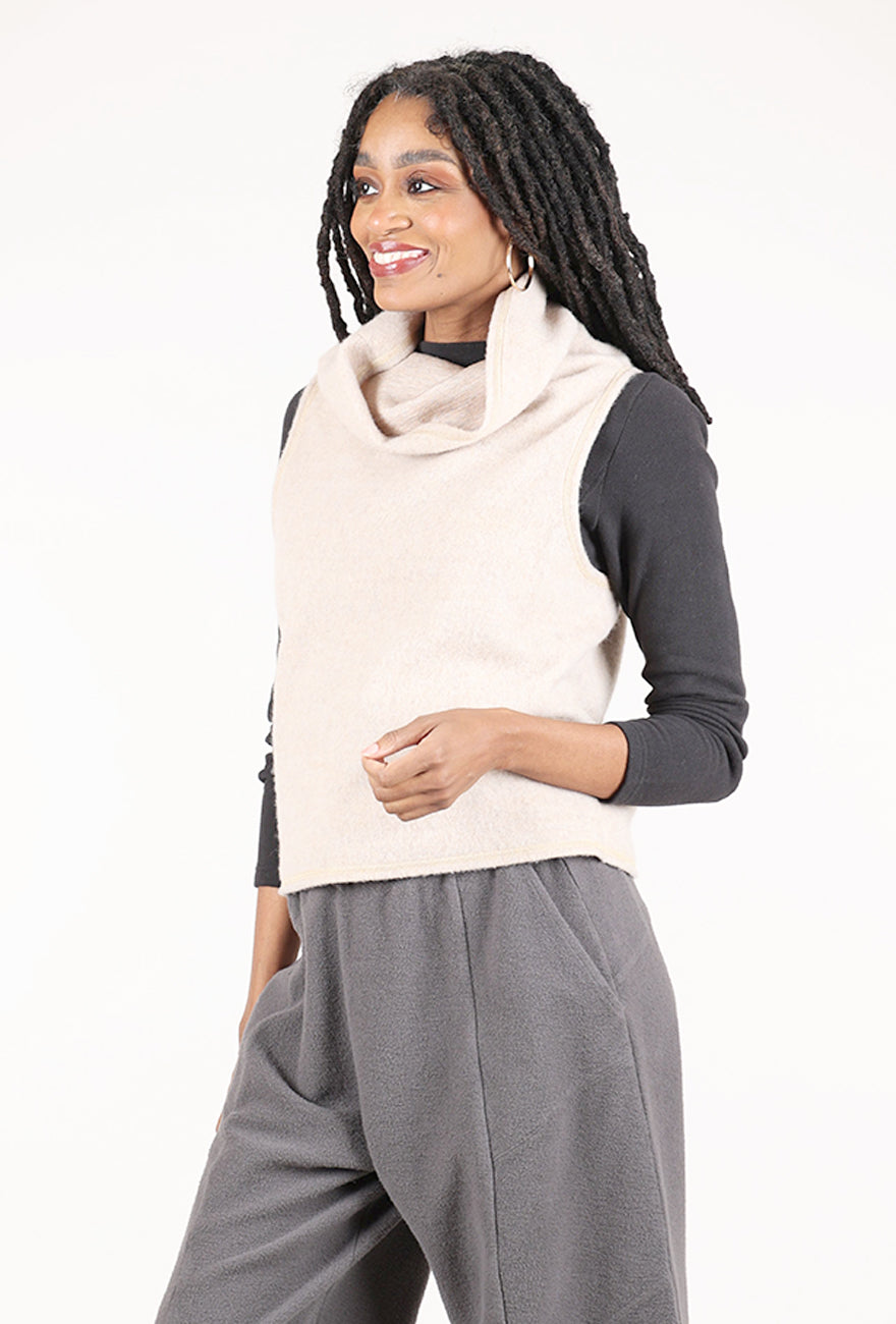 By Basics Brushed Wool Funnel Vest, Sand Melange 