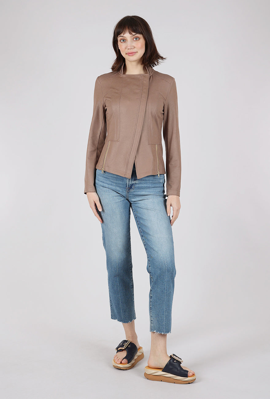Clara Sun Woo Liquid 'Leather' Knit Jacket, Taupe 