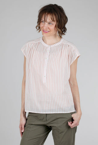 Lilla P Cap-Sleeve Stripe Shirred Top, White/Tangerine 